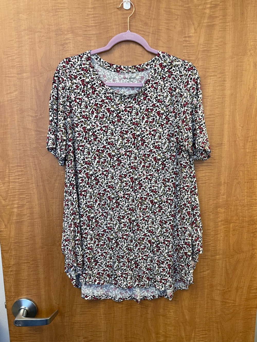Lane Bryant Cream Tee with Red and Black Floral Print